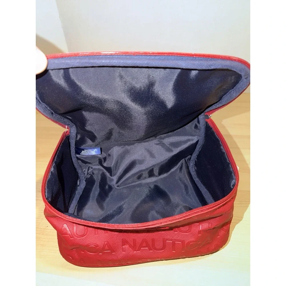 Nautica Red Zippered Makeup Bag Cosmetic Case Travel Toiletry Organizer